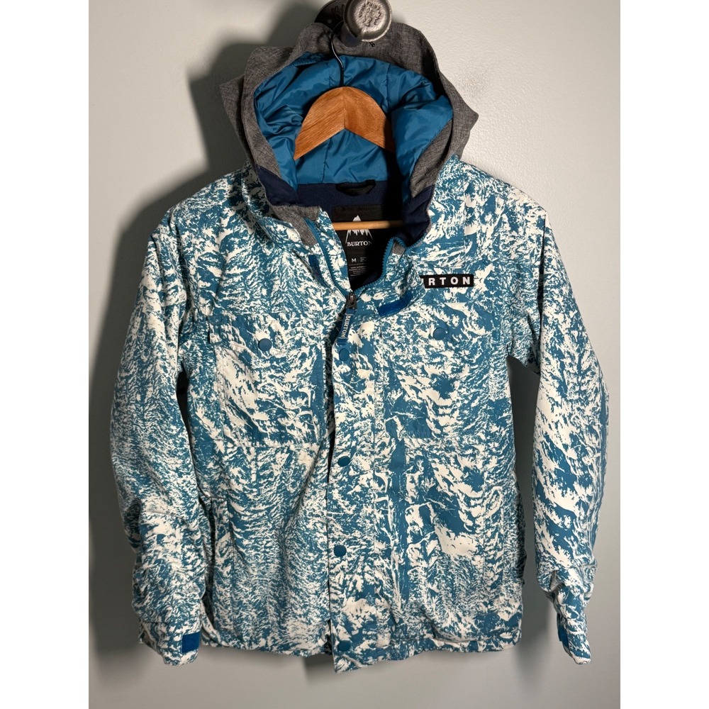 Burton Kids Snowboard Jacket Medium 10 Blue White Mountain Print Winter Coat